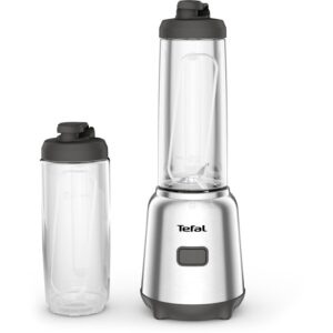 Blender Tefal Mix & Move BL15FD30, 300W, 0.6L, 4 lame detasabile, 2 recipiente portabile din tritan cu capac, argintiu