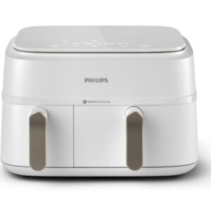 Friteuza dubla cu aer cald Philips Airfryer Seria 3000 NA353/10, 2 cosuri de gatit, capacitate 9L, afisaj digital, ecran tactil, 8 programe presetate, tehnologie RapidAir Plus,...
