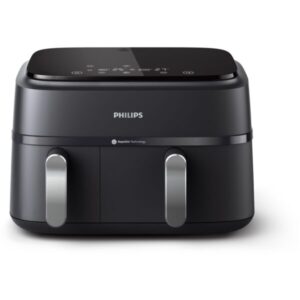 Friteuza dubla fara ulei Philips Airfryer Seria 3000 NA351/00, tehnologia Rapid Air, 2 recipiente de 2 dimensiuni, afisaj digital, 8 presetari, capacitate 9 litri, cronometru,...