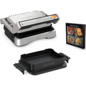 Gratar electric Tefal OptiGrill 4 in 1 GC774D30, 2100W, 9 programe de gatire automate, tava pentru cuptor, tavi detasabile cu invelis antiaderent, argintiu & negru
