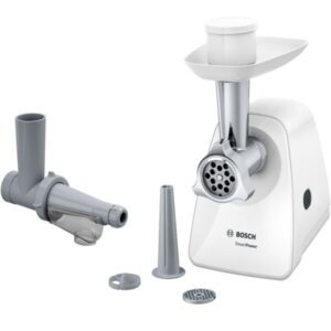 Masina de tocat Bosch MFW2515W, 1500W, 1.7 kg/ min, 2 site 3.8/ 8 mm, storcator rosii, alb